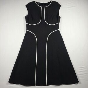 Alfani Women's Black White Trim Fit & Flare Dress Petite 2P Sleeveless Classic
